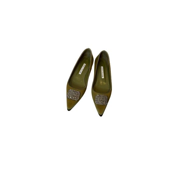 Manolo Blahnik Shoes - Manolo blahnik olive green jeweled flat -37